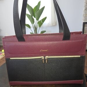Elegant Black and Burgundy Laptop Tote Bag